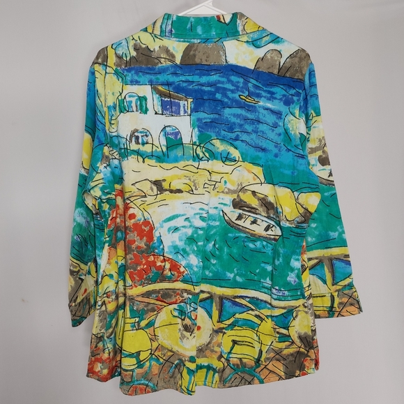 Vintage Shacket Shirt Jacket Beach Print Button XL - Picture 3 of 5